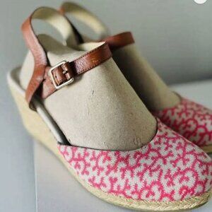 Lands' End Cara Espadrille Soft Coral Rose Print - Size 7.5 - New in box!